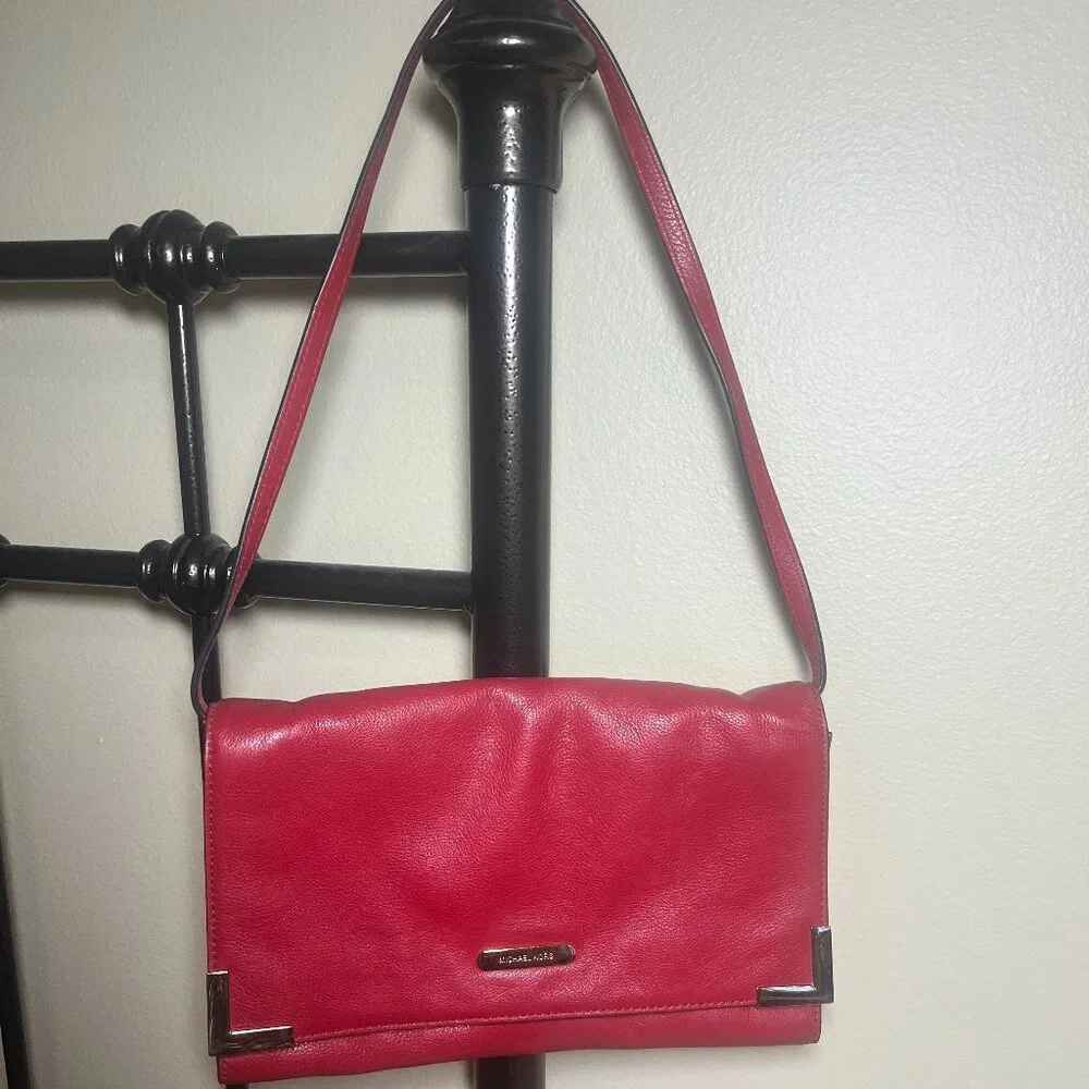 Michael Kors Red Beverly Clutch Shoulder Bag